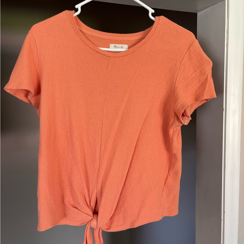 Madewell Coral Short Sleeve Tie-Front Tee